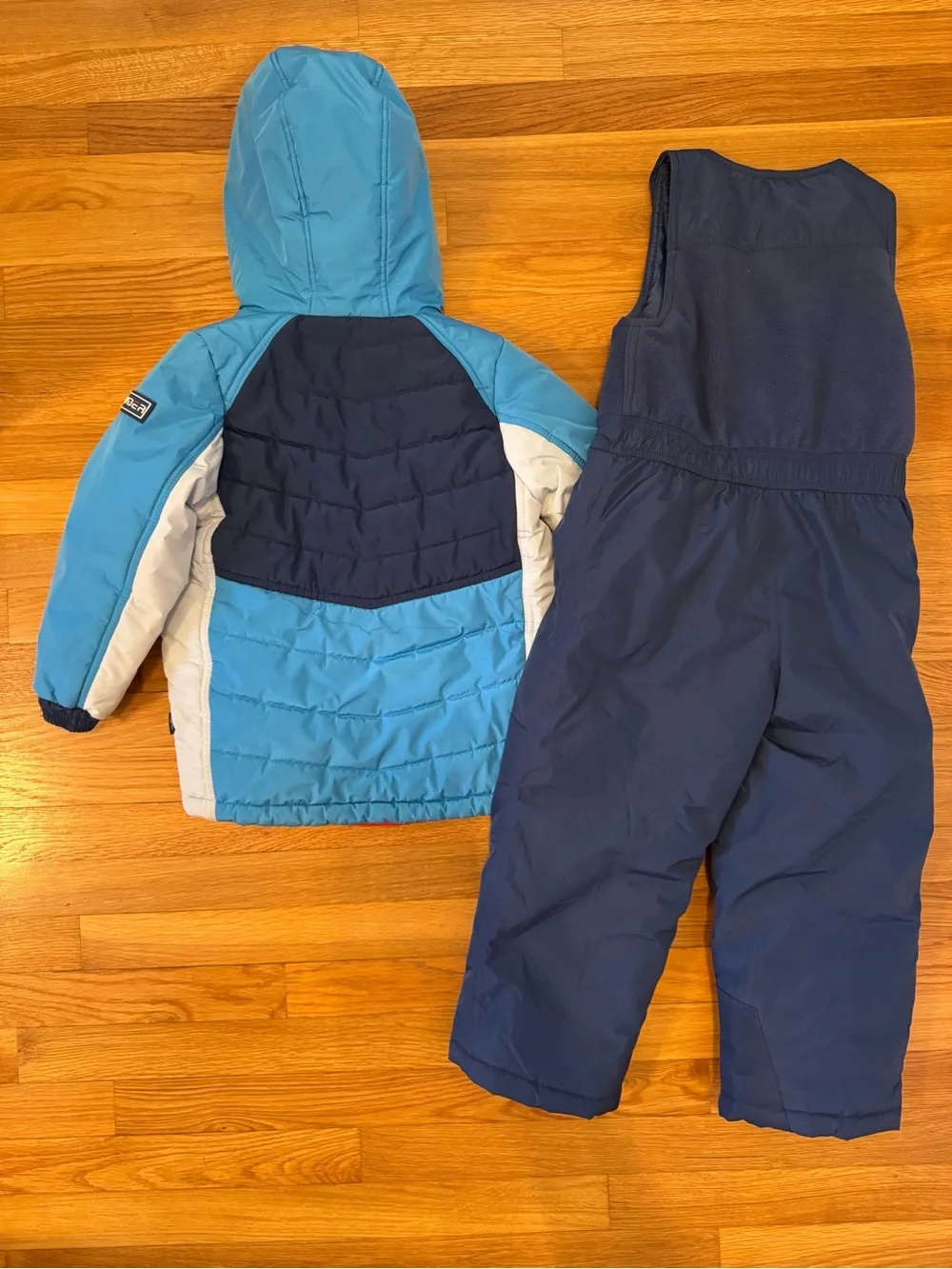 Spyder Light Blue, Navy & White Kids Ski Jacket and Bib